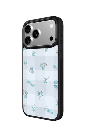 Side view and button details of custom monogram iPhone case by MultiCustomize