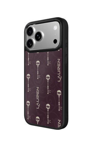 Side view and button details of custom monogram iPhone case by MultiCustomize