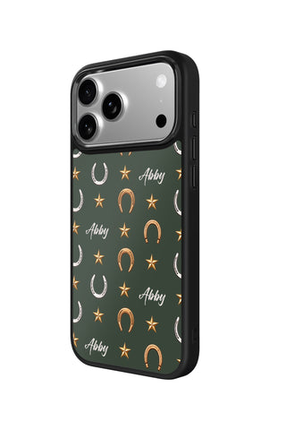 Side view and button details of custom monogram iPhone case by MultiCustomize