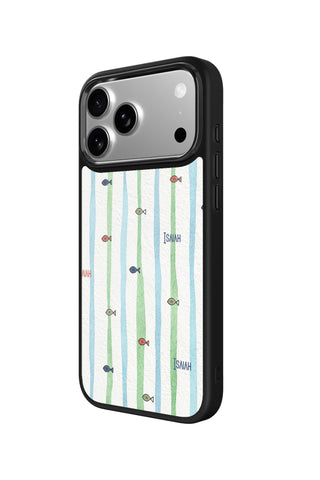 Side view and button details of custom monogram iPhone case by MultiCustomize