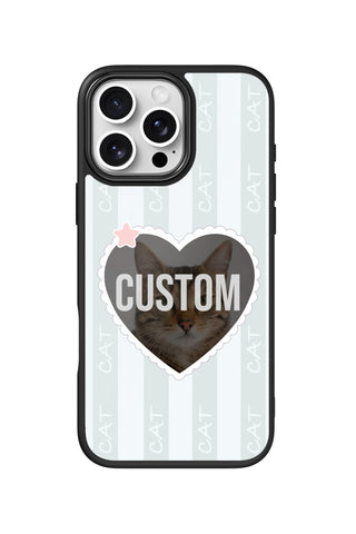Flat lay view of personalized scalloped heart frame Photo design on custom iPhone 16 Pro Max case by MultiCustomize