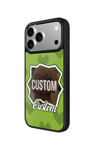 Side view and button details of custom monogram iPhone case by MultiCustomize