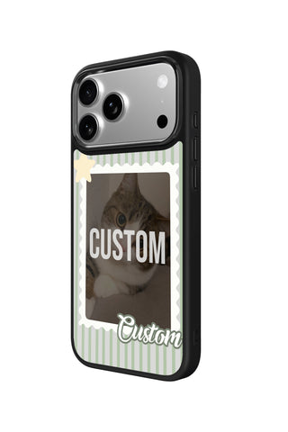 Side view and button details of custom monogram iPhone case by MultiCustomize