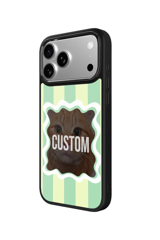 Side view and button details of custom monogram iPhone case by MultiCustomize