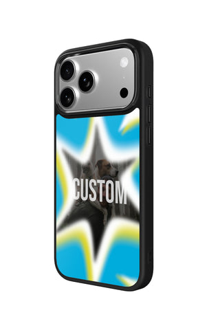 Side view and button details of custom monogram iPhone case by MultiCustomize