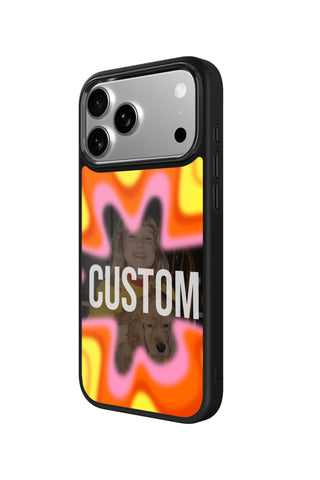 Side view and button details of custom monogram iPhone case by MultiCustomize