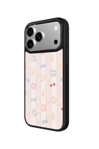 Side view and button details of custom monogram iPhone case by MultiCustomize