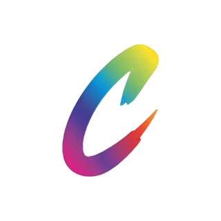 Colorful logo with a gradient effect on a white background